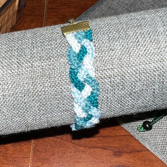 Jewelry - New! Woven Blue and White Braided Bracelet Copper Adjustable Strap